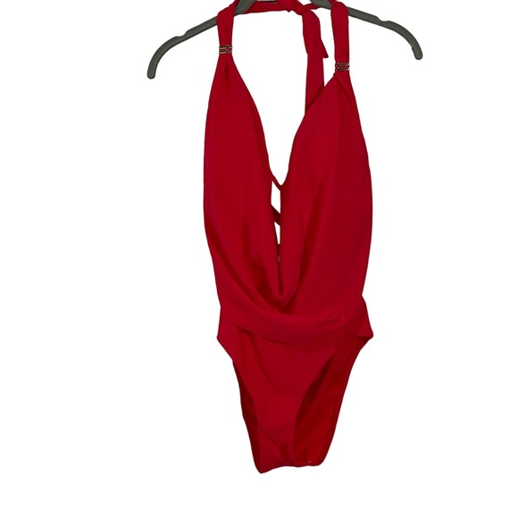 Bar III  Solid Cowlneck One-Piece Swimsuit red-pink US X-Small - Picture 1 of 9